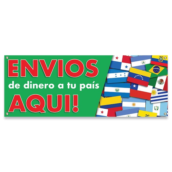 Enva Dinero a Tu Pas Aqu Banner Concession Stand Food Truck Single Sided
